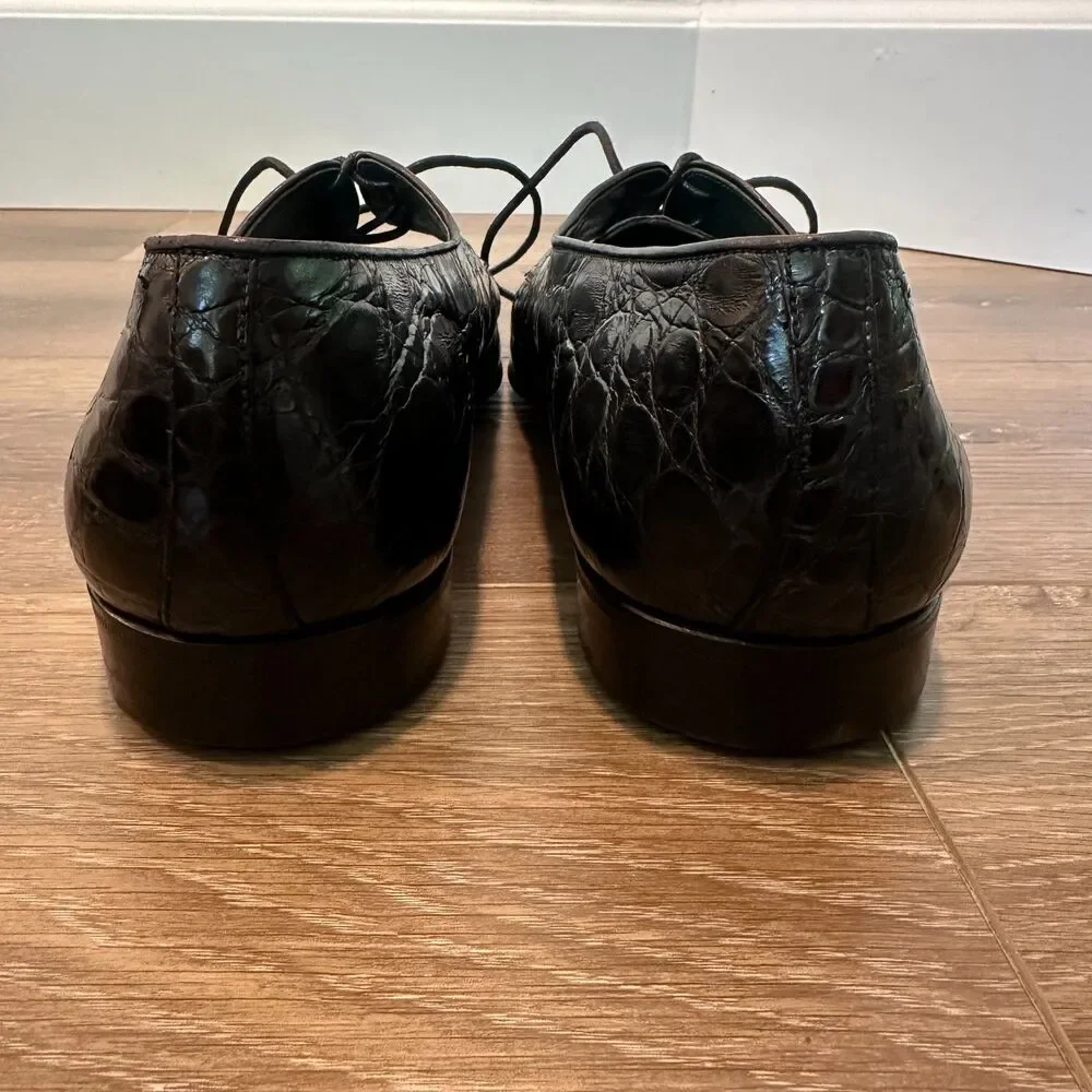 Vintage Gucci Black Alligator Leather Lace Up Derby Dress Shoes Mens Size 10